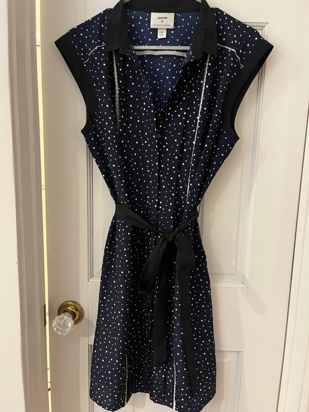 Jason Wu Navy and White Polka Dot Sleeveless Shirtdress